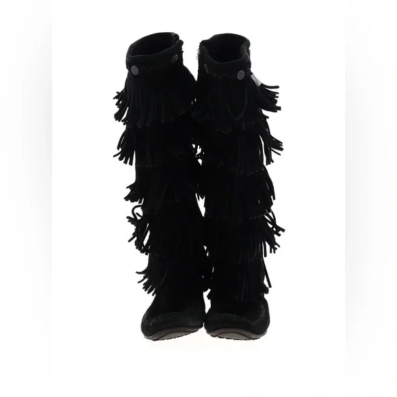 MINNETONKA - Five Layer Fringe Moccasin Boots - Picture 2 of 9